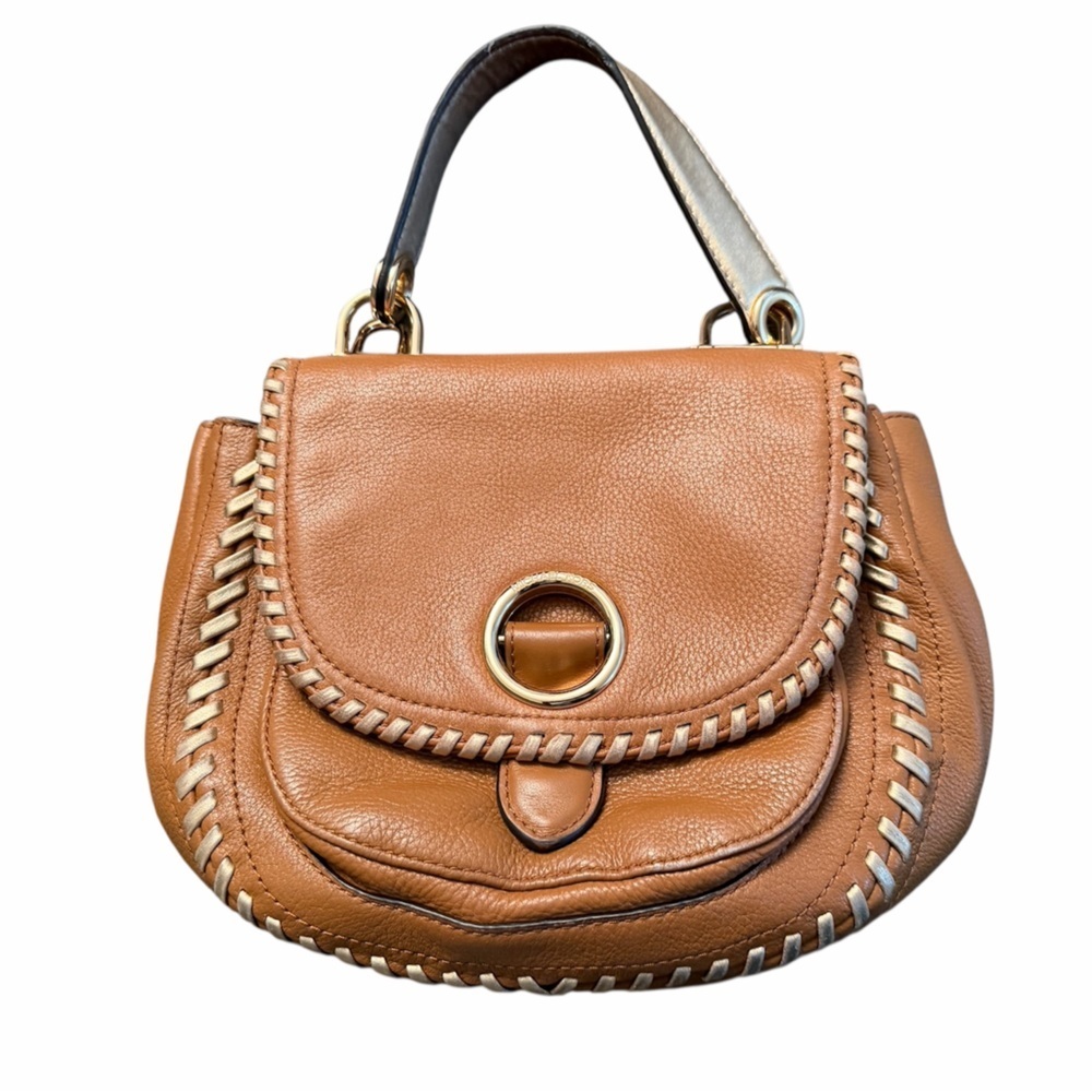 Michael Kors Brown Gold Leather Crossbody Top. Handle Bag